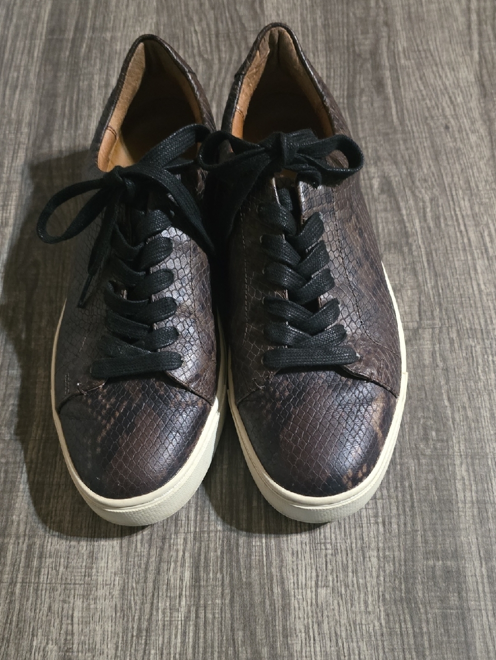 Frye Brown Snake-Texture Leather Sneakers #1